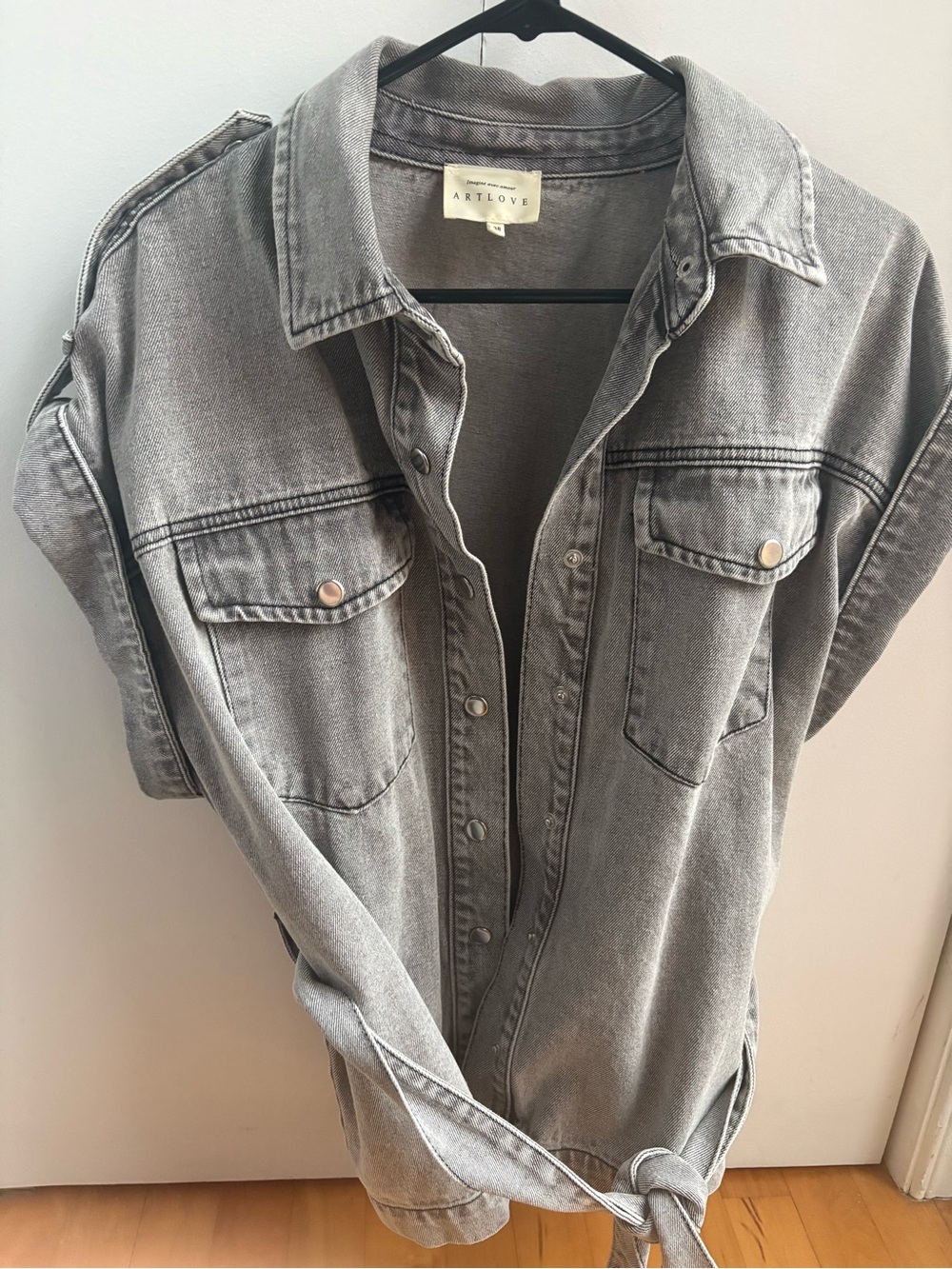 Artlove Washed Grey Denim Button-Up Shirt